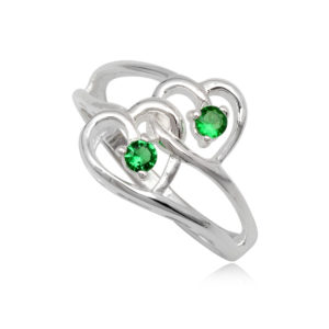 dupla szives ezüst gyűrű zöld cirkónia kristállyal