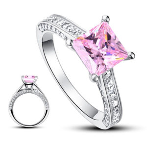925 ezüst gyűrű négyzet alakú lila gyémánttal
